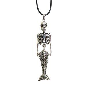 New Skeleton Mermaid Articulated Pendant Necklace Black Cord  Gothic Whimsygoth